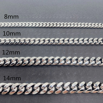 10MM Moissanite 925 Sliver Buckle Stainless Steel Cuban Men's Chain Plated 16K White Gold Bracelet Necklace for Men