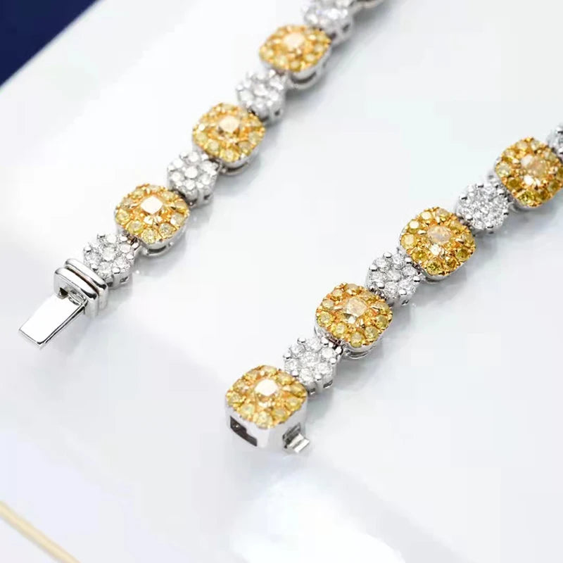 Véritable or 18 carats avec diamant jaune naturel de 3,7 carats pour femmes, bracelets tendance, mignons, romantiques, cadeau de mariage, bijoux en or K