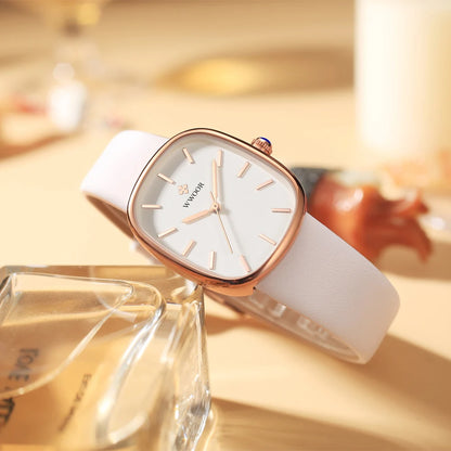 WWOOR 2024 Reloj de pulsera de cuarzo de cuero de moda para mujer Reloj de pulsera de lujo resistente al agua para mujer Reloj femenino