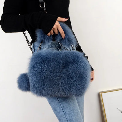 Fashion Plush Ladies Handbags Large Capaicty Sling Bags Messenger Bags Girls Satchels New Genuine Fur Women Shoulder Bag