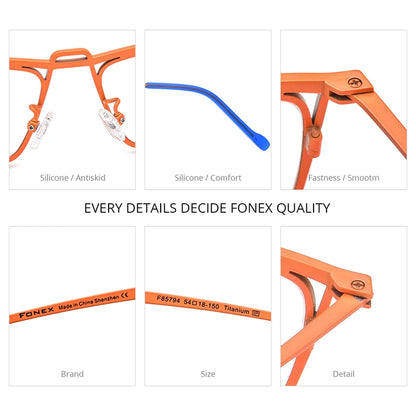 Montura de gafas de titanio FONEX para hombre, gafas cuadradas retro, novedad de 2024, gafas de color mate para mujer F85794