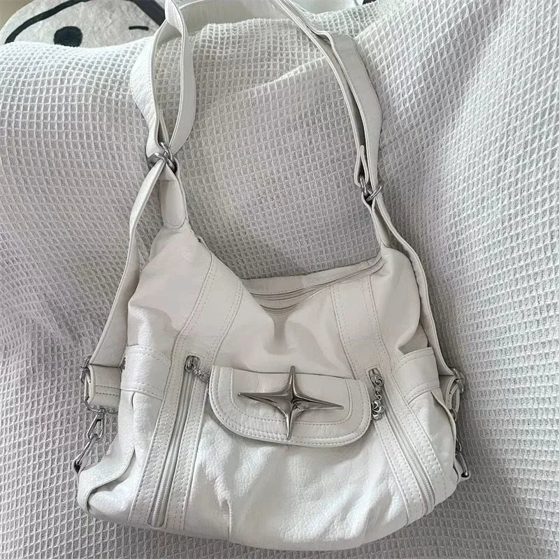 Bolso de hombro de gran capacidad Xiuya Y2k, bolso cruzado de cuero sintético blanco, estilo americano, estilo punk, gótico, bolso de diseñador simple