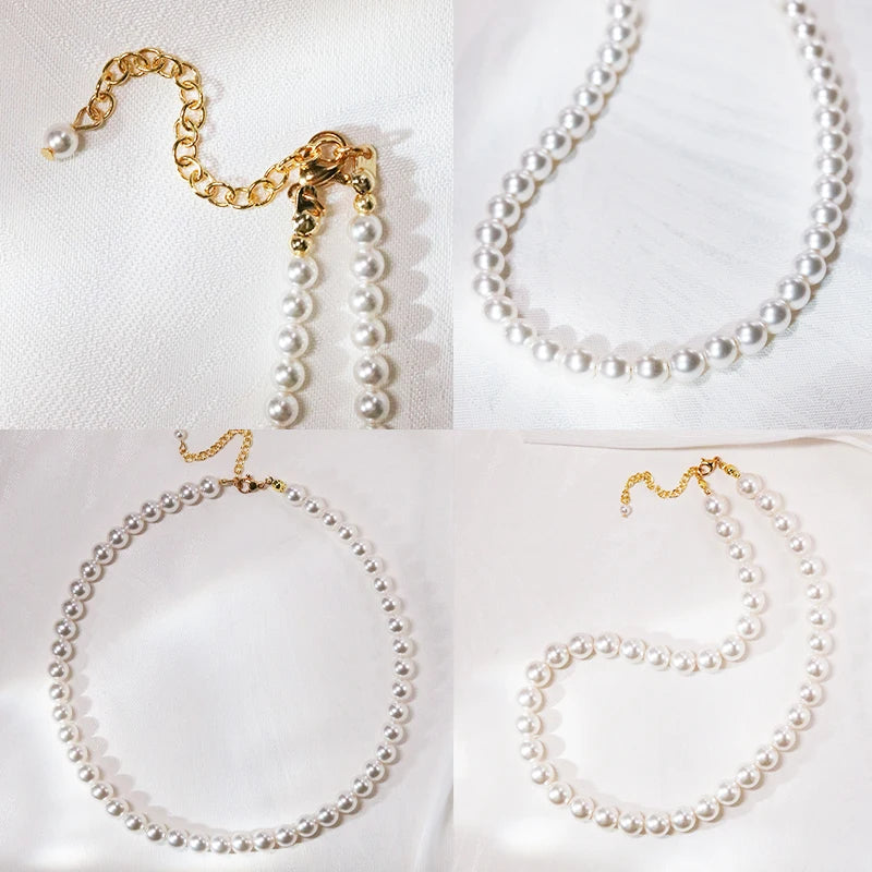 Pearl necklace, crystal pearl + copper-plated 18 K pure gold, handmade new clavicle chain