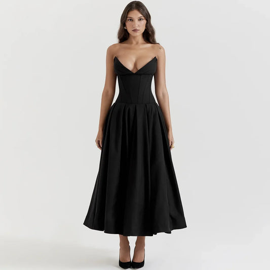 Mingmingxi Strapless Formal Occasion Dress Black Sexy Bodycon Corset Party Dresses A Line Elegant Long Dresses New in Clothing