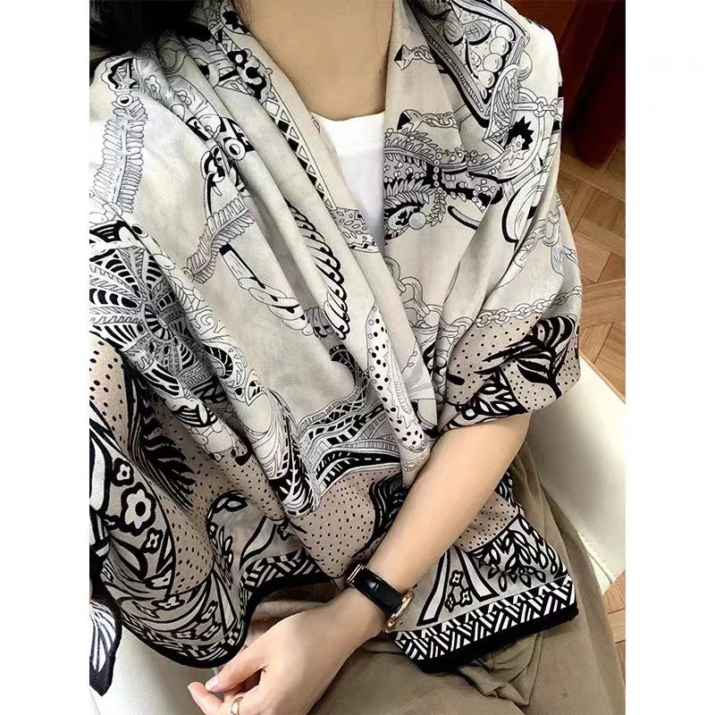 Écharpe d'hiver 2024 pour femmes, grand châle de luxe de créateur, sac Pashmina, bandana, hijab, mouchoir, poncho, accessoires