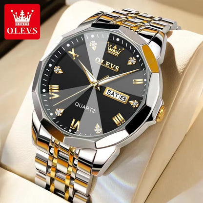 OLEVS 9931 Quartz Watch for Men Solid Stainless Steel Strap Rhombus Design Fashion Business Wristwatch Men's Waterproof Watches