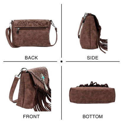 Bolso de hombro de diseño original Celela para mujer, de piel sintética, de lujo, tipo clutch, de diseñador, estilo occidental, con flecos, tipo mensajero