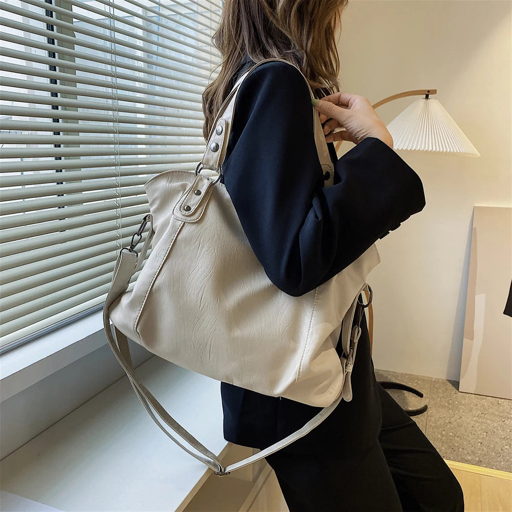 Bolsos de mano vintage de cuero suave para mujer, bolsos de hombro cruzados de gran capacidad, bolsos de diseñador con asa superior para mujer, paquete de fiesta simple