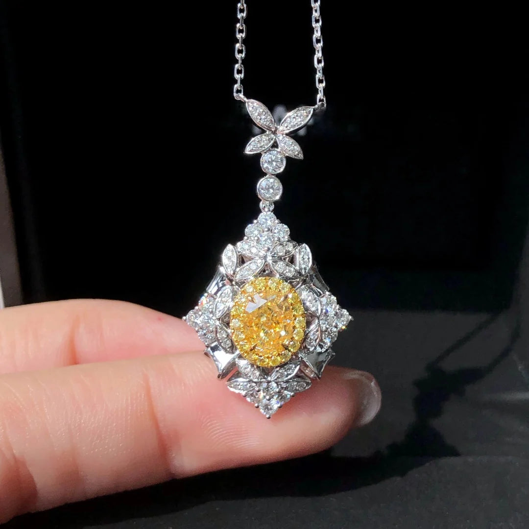 Bijoux en or pur 18 carats 1,013 ct AU750 G18K Pendentifs en diamants jaunes naturels 100 % naturels Colliers en pierres précieuses pour femmes