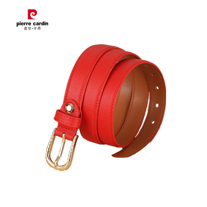 Ceintures en cuir véritable pour femmes Pierre Cardin Ceinture pour femmes avec boucle à aiguille Rouge