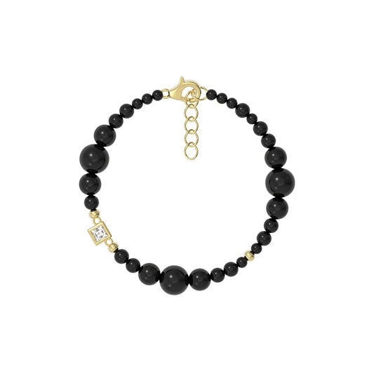 Pulsera de oro k con ágata negra natural irregular para mujer, joyería de marca de lujo de moda sencilla, regalo de aniversario