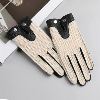 Gants de moto rétro Harley pour hommes et femmes, en peau de mouton, pour conducteurs de locomotive, conduite en maille tricotée, écran tactile, cuir respirant