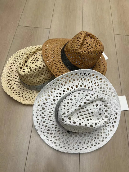 Summer vacation raffia straw wide brimmed beach hat