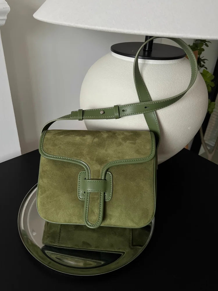 Green Fashion Retro Simple Suede Genuine Leather Women Bag\Handbag Nice Casual Real Leather Lady Underarm Shoulder Crossbody Bag