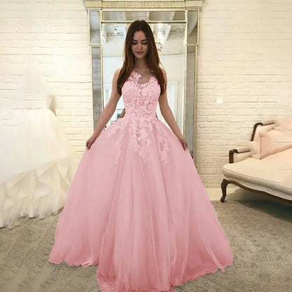 Vestidos largos de novia con bordado de encaje de flores, vestidos blancos de dama de honor de tul, vestidos largos de noche para fiesta, vestido de princesa esponjoso