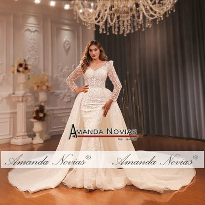 NS4797 Manches 2 en 1 Robe de mariée Taille personnalisée