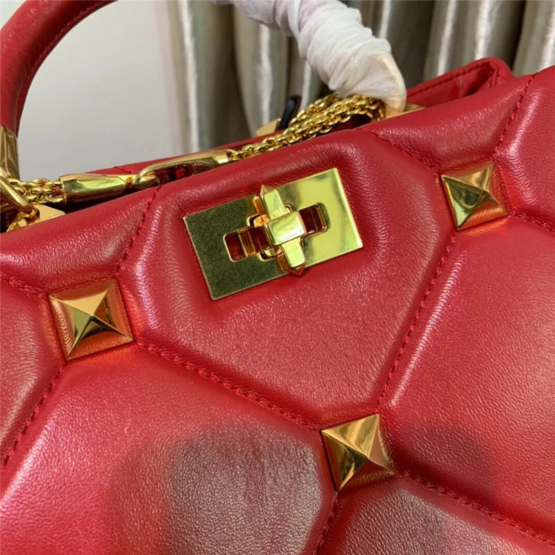 Bolso de mano de lujo de nueva marca con diseño de cubo, grande, con remaches y rombos, de un solo hombro, pequeño, cuadrado, con cadena, para mujer