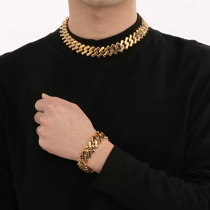 20/32mm NEW Big Chunky Cuban Link Chain Bracelet/ Necklace For Men Women Hiphop Heavy 316L Stainless Steel Shiny Gold Color