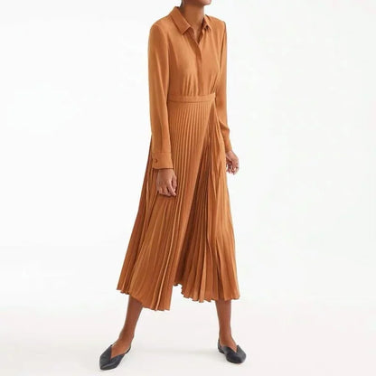 Robe plissée à manches longues et taille fine en acétate pour femme, nouvelle collection 2022