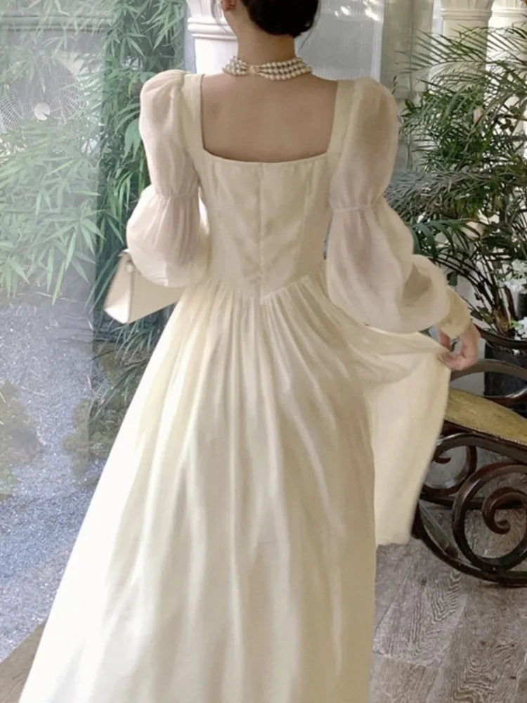 Elegante vestido de fiesta de princesa para mujer, cintura alta, corte en A, con cordones, otoño primavera, francés, vintage, vestido de fiesta de una pieza, vestidos para mujer, nuevo