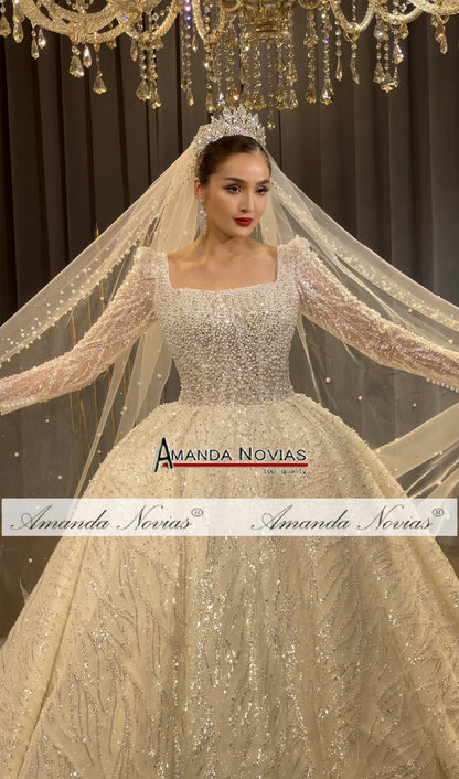 Vestido de novia de lujo con encaje y pedrería de Amanda Novias NS4763, pedido personalizado