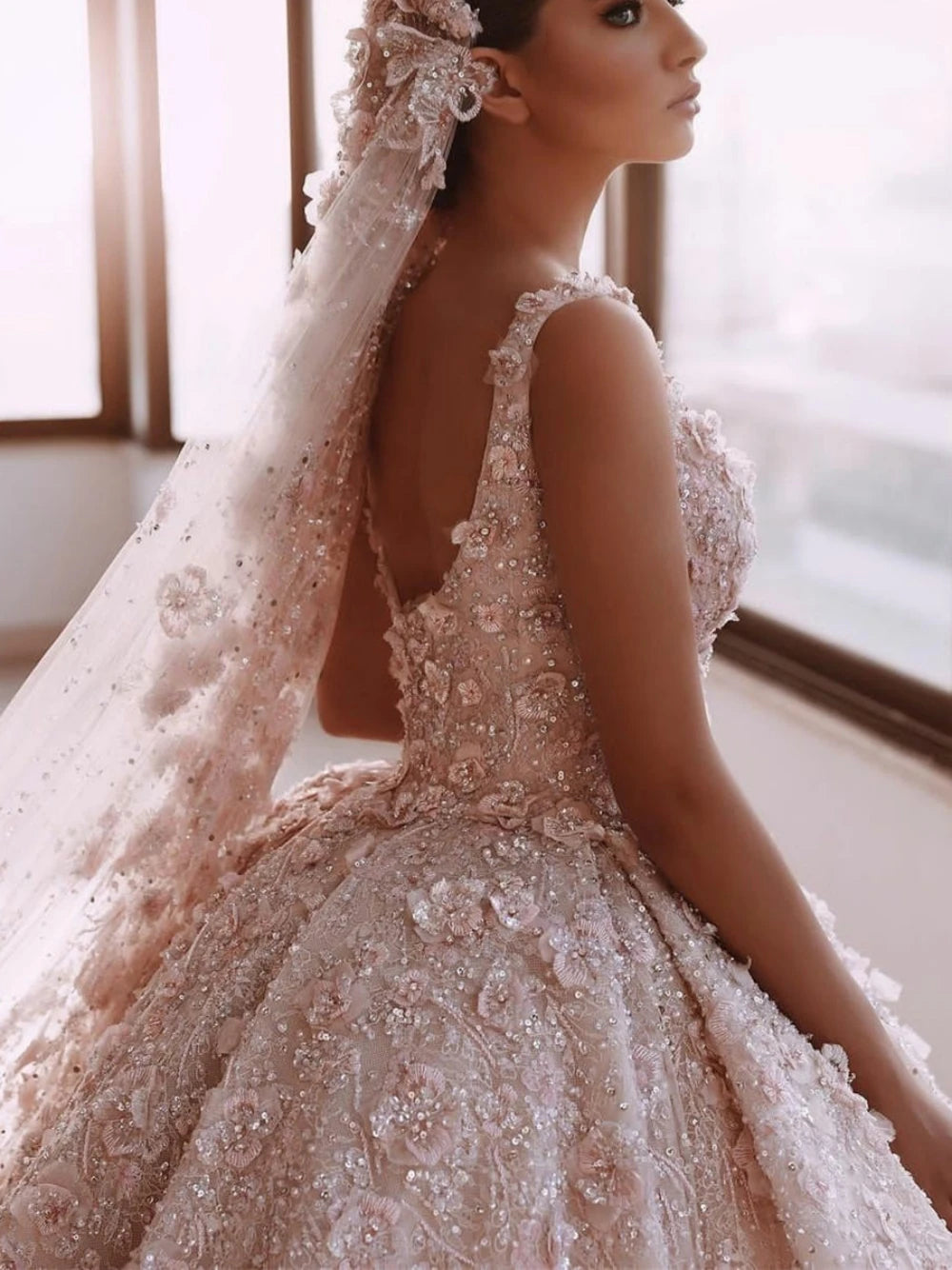 Vestidos de novia románticos con escote cuadrado, vestido clásico con apliques de cuentas para novia, elegante vestido de novia largo hasta el suelo