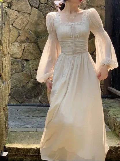 Robe de soirée mi-longue élégante pour femme, tenue de soirée, style princesse française, slim, bandage, manches longues, vêtements coréens de printemps