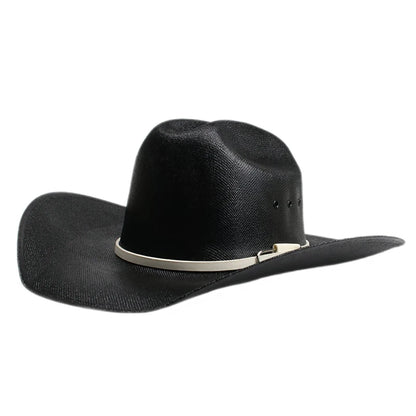 Retro Ivory Leather Belt Men Women Yellowstone Beach American Western Cowboy Cowgirl Sun Hat Pinch Front Wide Brim 57-61cm