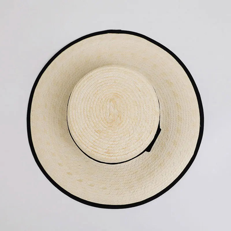 Nouvelle casquette à visière plate en ruban noir fait à la main avec herbe de tournesol vintage pour femmes, chapeau de soleil de vacances à la mode d'été de haute qualité