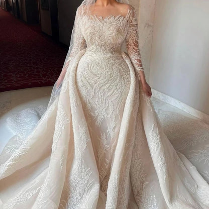 Elegant Wedding Dress with Train 2024 Charming Lace Applique Bridal Gowns Lace Up Mermaid GownVestido De Noiva