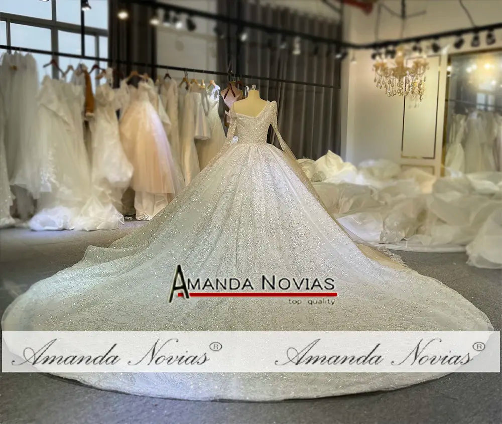 Amanda Novias Special Long Sleeve Asymmetry Wedding Dress NS4783