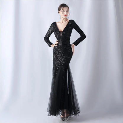 Party Dress Women Elegant Luxury Evening Dresses 2023 Pretty Women's Weddings Long Sleeves Bridesmaid Woman Sequin Sleeve Gown