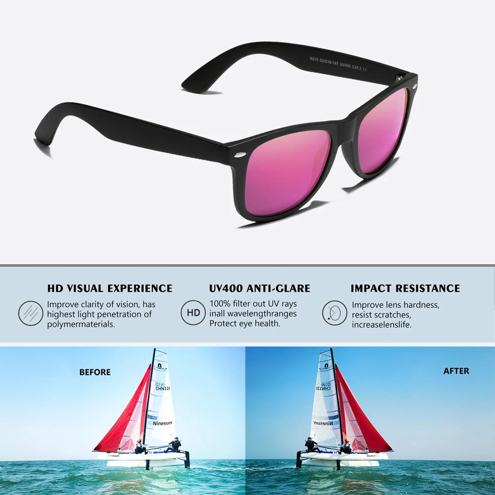 NINESUN TR90 Fashion Driving Sunglasses Men‘s Outdoor Polarized UV400 Glasses Women HD Mirror Lens Round Full Frame Eyewear