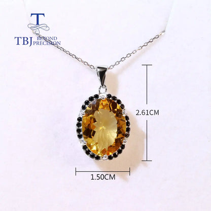 2022 Big Size oval 12*16mm Brazil natural Citrine Gemstone Jewelry set 925 sterling silver pendant necklace Earring for women