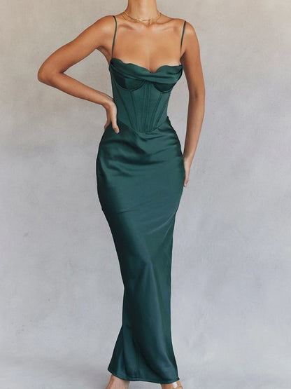 Summer Wedding Guest Dress Women 2023 Bodycon Satin Maxi Dress Long Spaghetti Strap Sexy Prom Evening Party Dresses