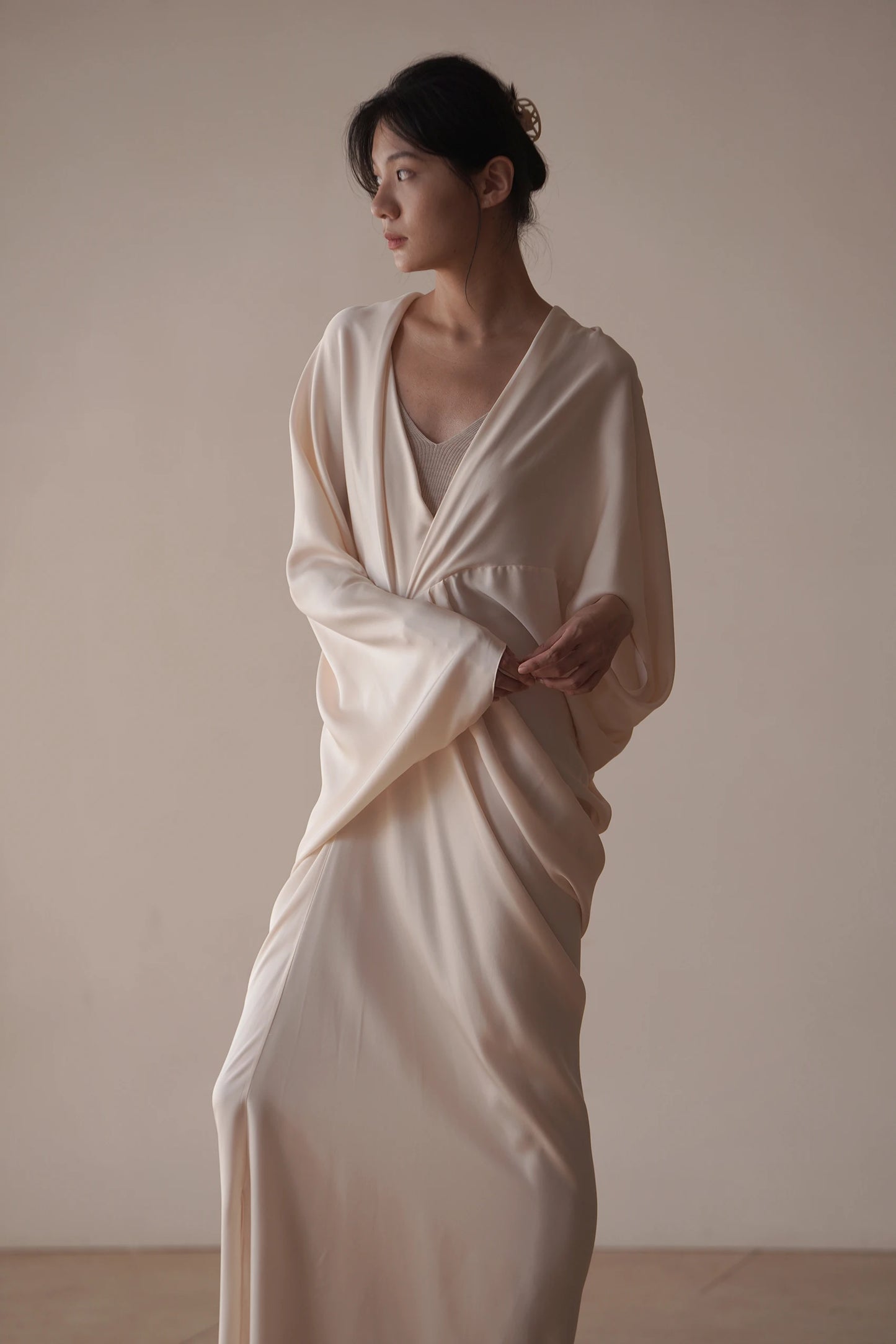 BirdTree, 90% vraie soie robes élégantes, femmes manches longues solide, conception originale robe de soirée une pièce, été automne D48326QC