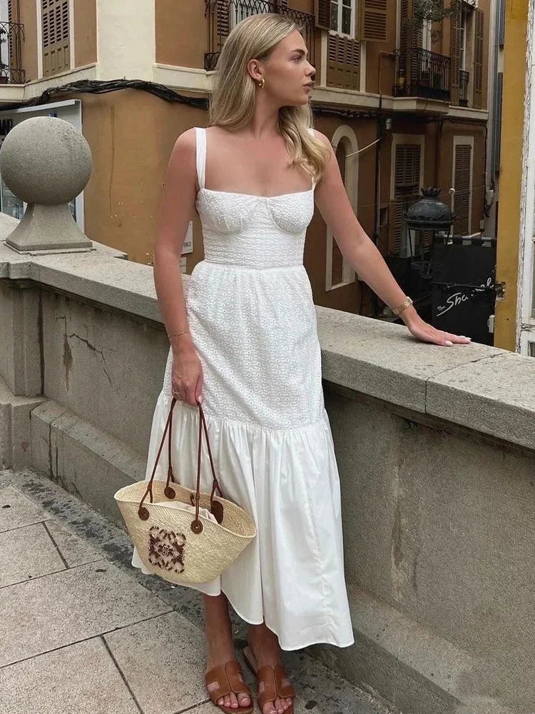 Mingmingxi Women's Summer Dress 2024 Casual Linen-cotton Blend Long Dresses White Elegant Party Dresses Holiday Wholesale