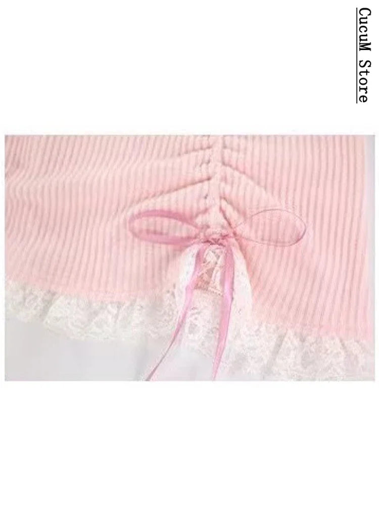 Japanese Kawaill Lolita Dress Women Bow Pink Party Mini Dresses Female Princess Korean Fashion 2 Piece Dress Set 2024 Spring