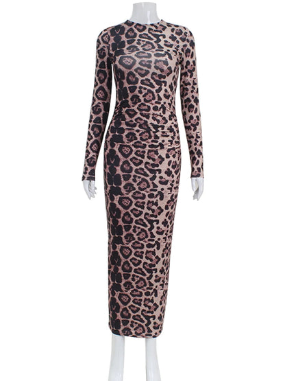 CNYISHE Leopard Bodycon Sheath Sexy Club Women Dresses Long Sleeve O Neck Outfits Fashion Bodycon Slim Female Vestidos Robes