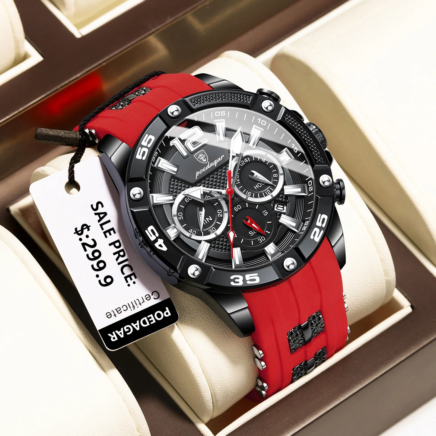 POEDAGAR Reloj de pulsera de lujo para hombre, deportivo, cronógrafo, resistente al agua, luminoso, con fecha, para hombre, reloj informal de cuarzo de silicona para hombre