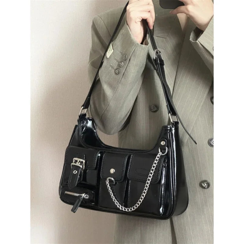 Bolso de mujer Richme Punk, moda 2024, tendencia, nuevo diseño, cadenas, bolsos cruzados de hombro, Harajuku Y2k, PU, ​​bolsos de mujer individuales