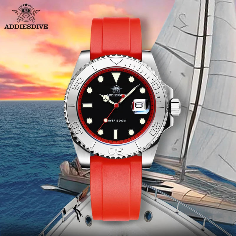 Reloj ADDIESDIVE con bisel giratorio para hombre, reloj de cuarzo de 41 mm, acero inoxidable, correa de caucho luminosa BGW9, reloj de buceo para hombre de 200 m, nuevo