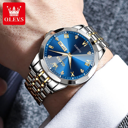 OLEVS 9931 Quartz Watch for Men Solid Stainless Steel Strap Rhombus Design Fashion Business Wristwatch Men's Waterproof Watches