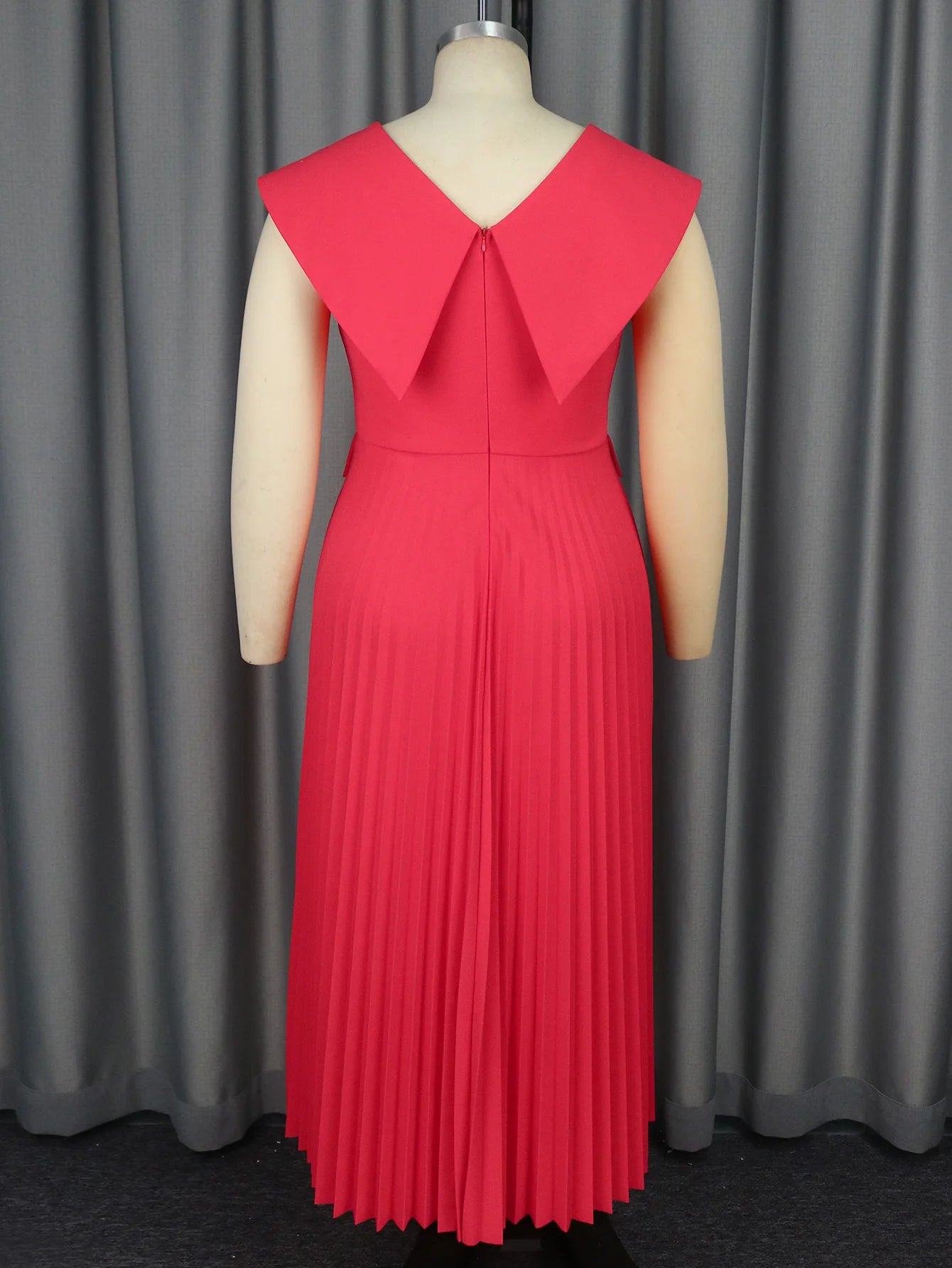 Aomei - Vestido elegante plisado para oficina y trabajo para mujer, rojo, sin mangas, con botones, cintura alta, largo, para fiesta de noche, celebración de ocasiones formales