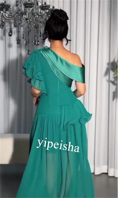 Chiffon Pleat Celebrity Sheath One-shoulder  Bespoke Occasion Gown Long Dresses