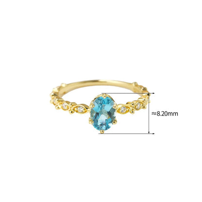 LAMOON Natural Topaz Rings Gemstone Ring For Women Blue Topaz 925 Sterling Silver K Gold Plated Wedding Engagement RI178