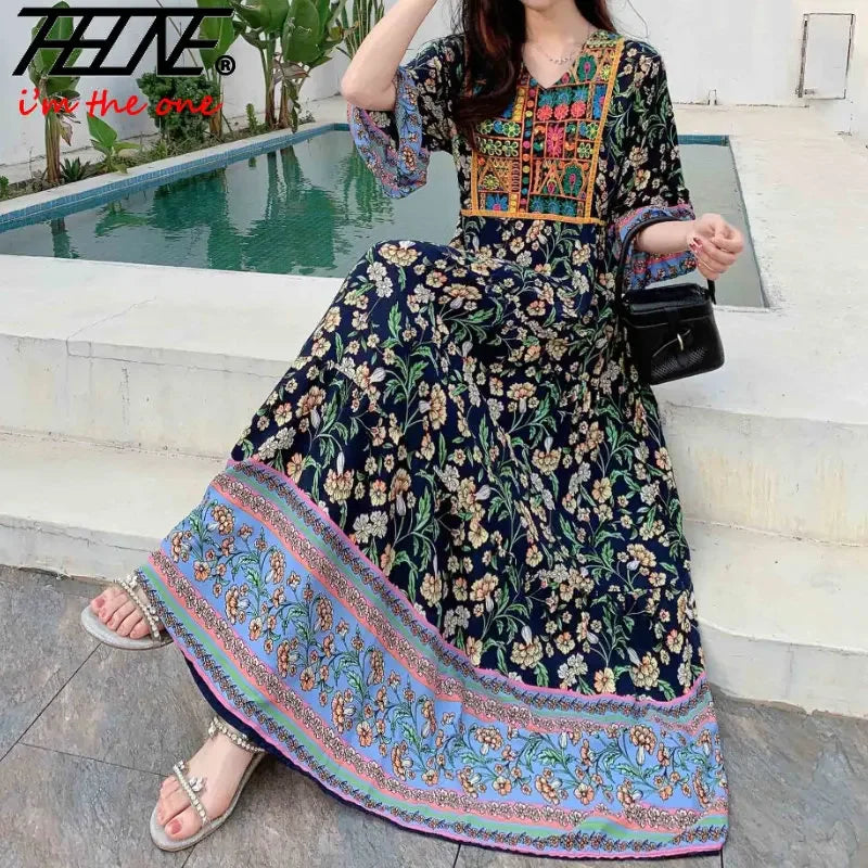 Indian Dress for Women Summer Embroidery Chic Elegant Party Dresses Clothes Vintage Long Maxi Prom Bohemian Beach Robe Vestidos