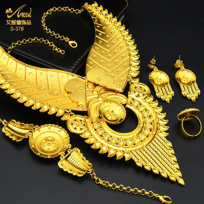 ANIID Indian Big Gold Color Jewelry Women Necklace Sets Dubai African Party Bridal Wedding Gifts Arabic Necklace Jewelry Sets