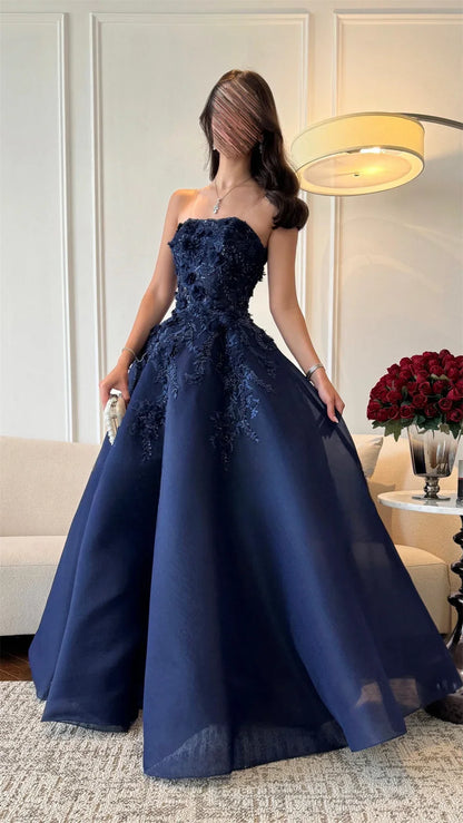 Prom Gown Formal Saudi Arabia Strapless A-line Floor Length Skirts Applique Bespoke Occasion Dresses Evening Dress