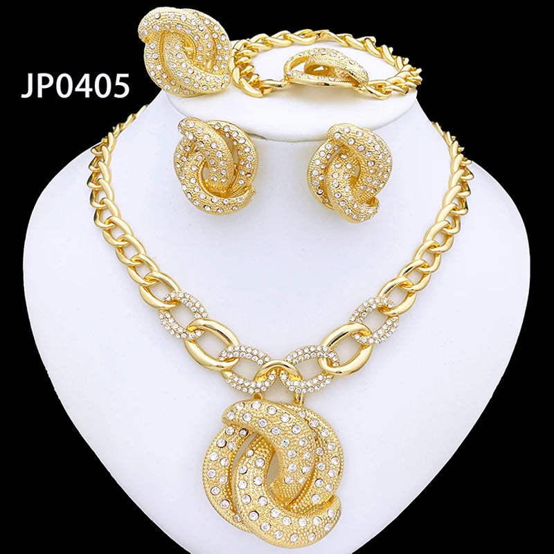 Conjunto de joyas de tendencia de Dubái, Nigeria, para mujer, diseño de lujo, chapado en oro de 18 quilates, collar, pendientes, anillo, pulsera, regalo de fiesta de boda